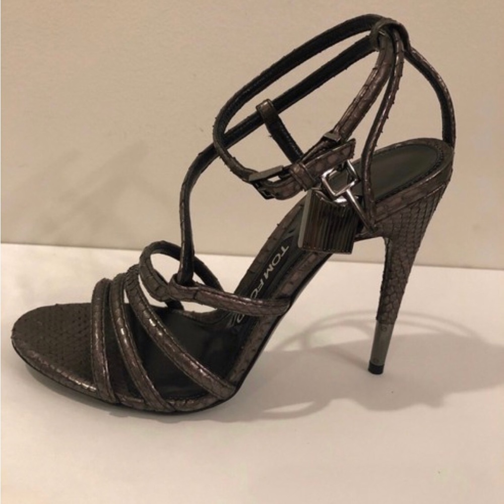 Tom Ford Pewter reptile skin padlock pumps 37
